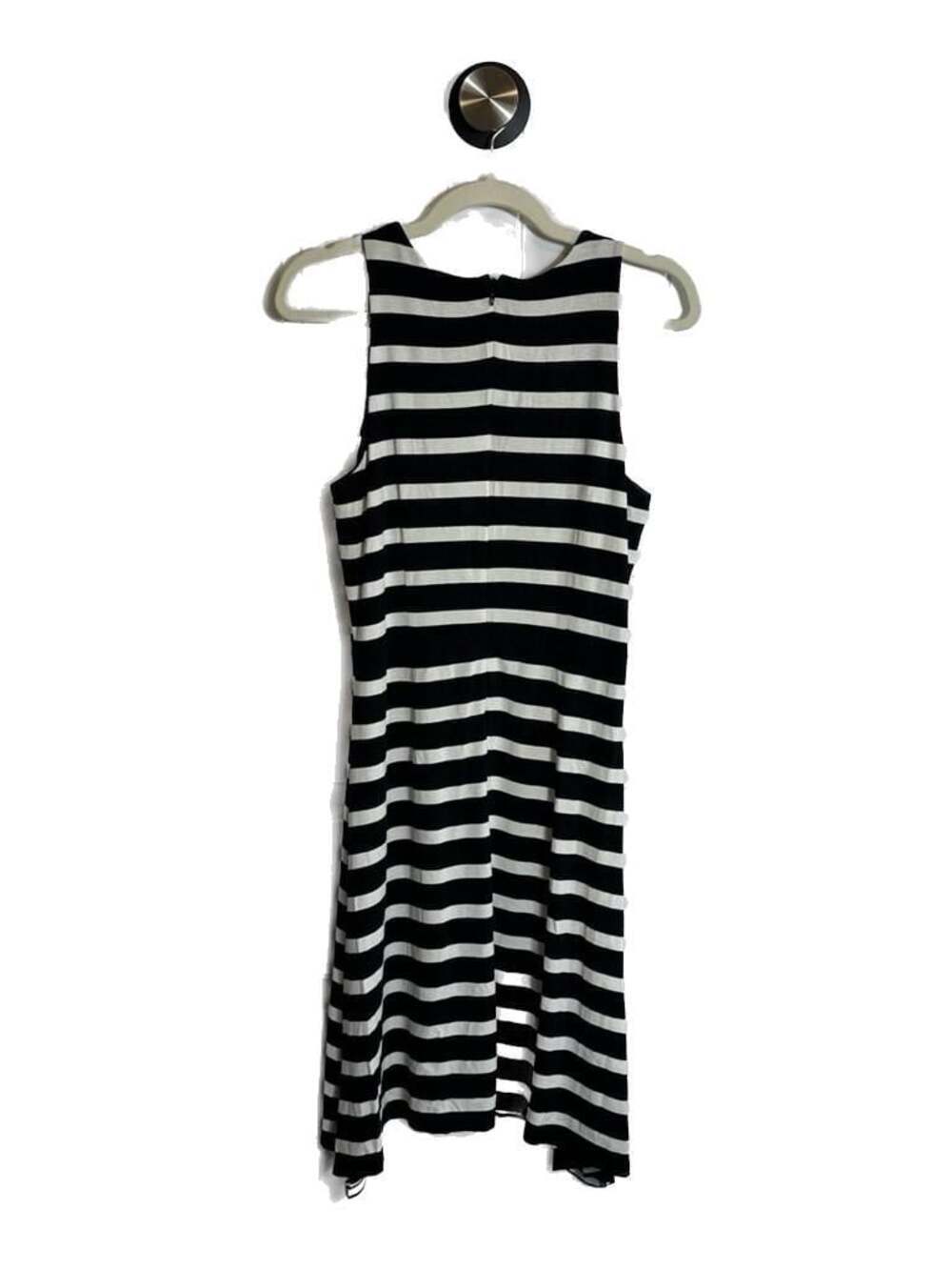 Ann Taylor Black & Cream Striped Sleeveless Sharkbite Dress Size 8
